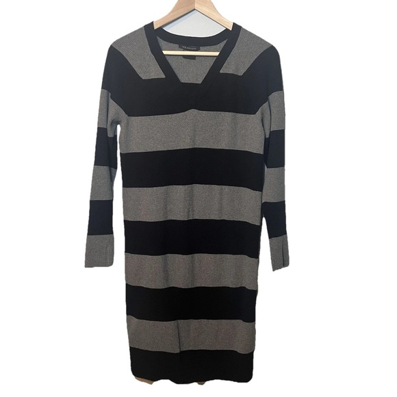 A|X Armani Exchange Sweater Dress Women’s XL Black Gray Striped - Casual Office - Picture 1 of 6
